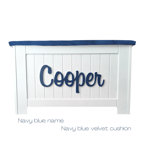 Personalised toy box with cushion top deals